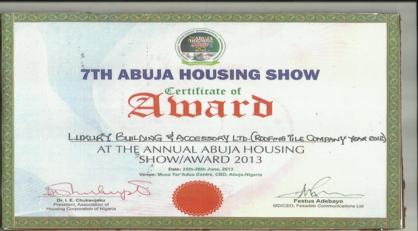 Winner 7th Abuja Housing Show 2013